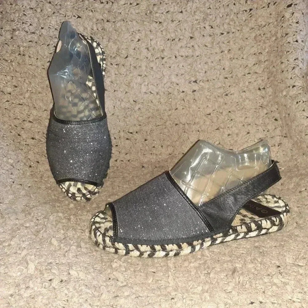GAIMO-Black/Silver Flatform Espadrille Sandals-Anthropologie-Sz 39-Near Mint